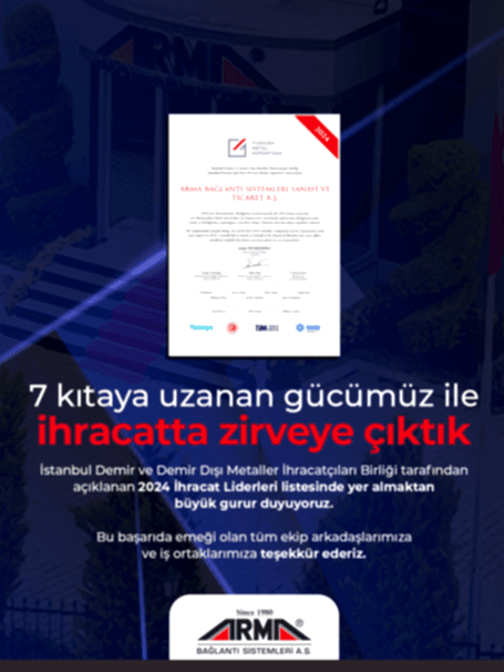 ARMA Bağlantı Sistemleri 2024 İhracat Liderleri Listesinde Yerini Aldı